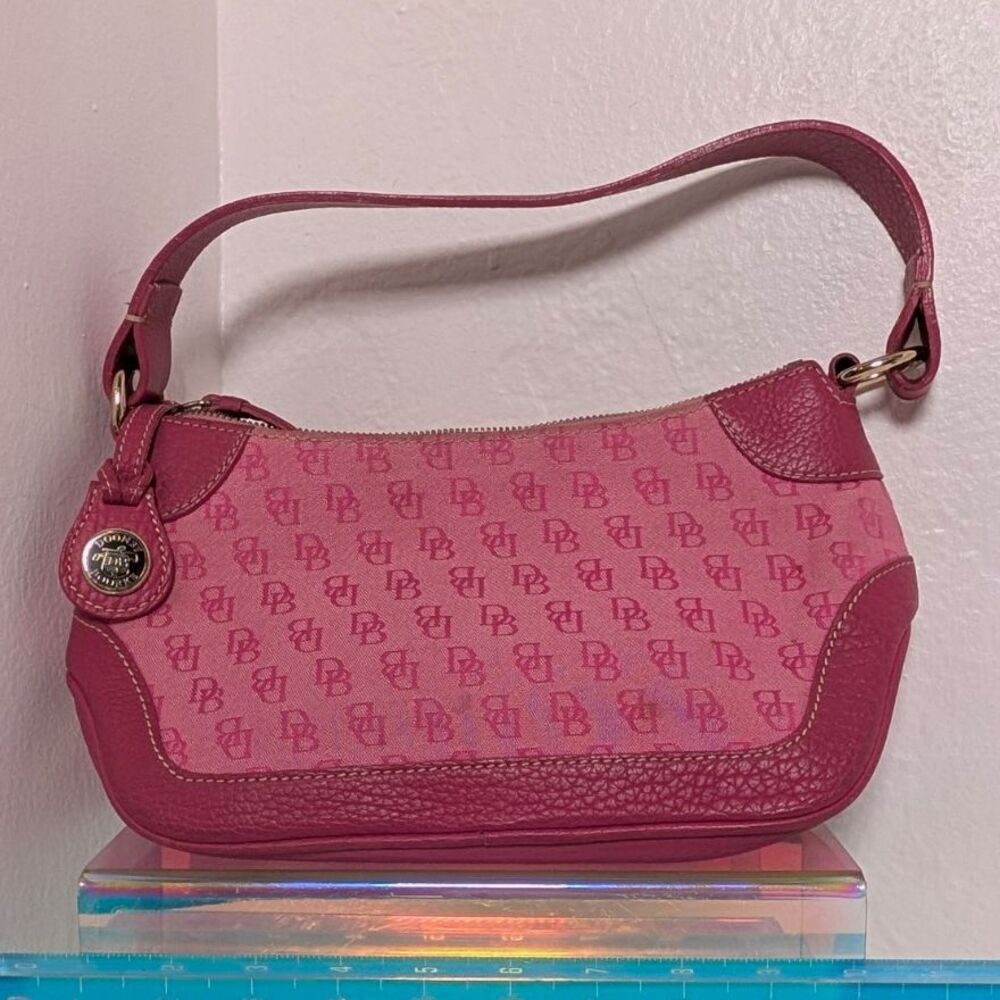 Dooney & Bourke Pink DB Monogram Canvas Leather Shoulder Bag Y2K Vintage